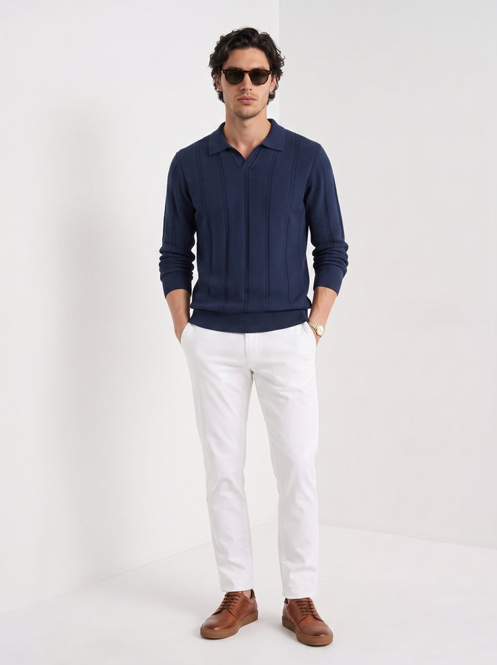 Suéter Polo de Algodón Texturizado