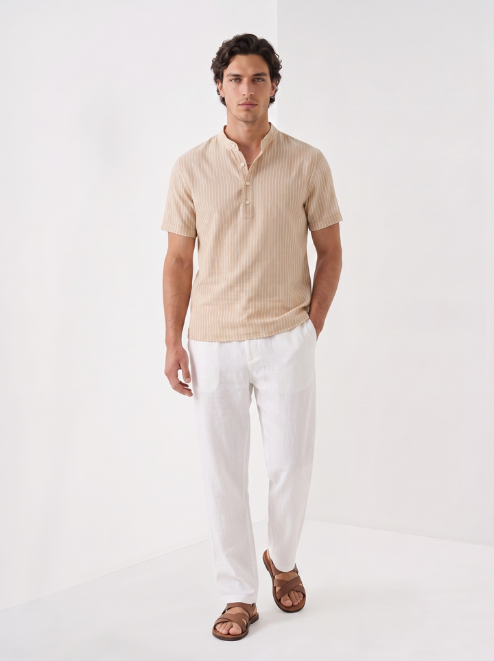Camisa Henley de Lino a Rayas