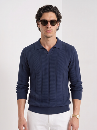 Suéter Polo de Algodón Texturizado