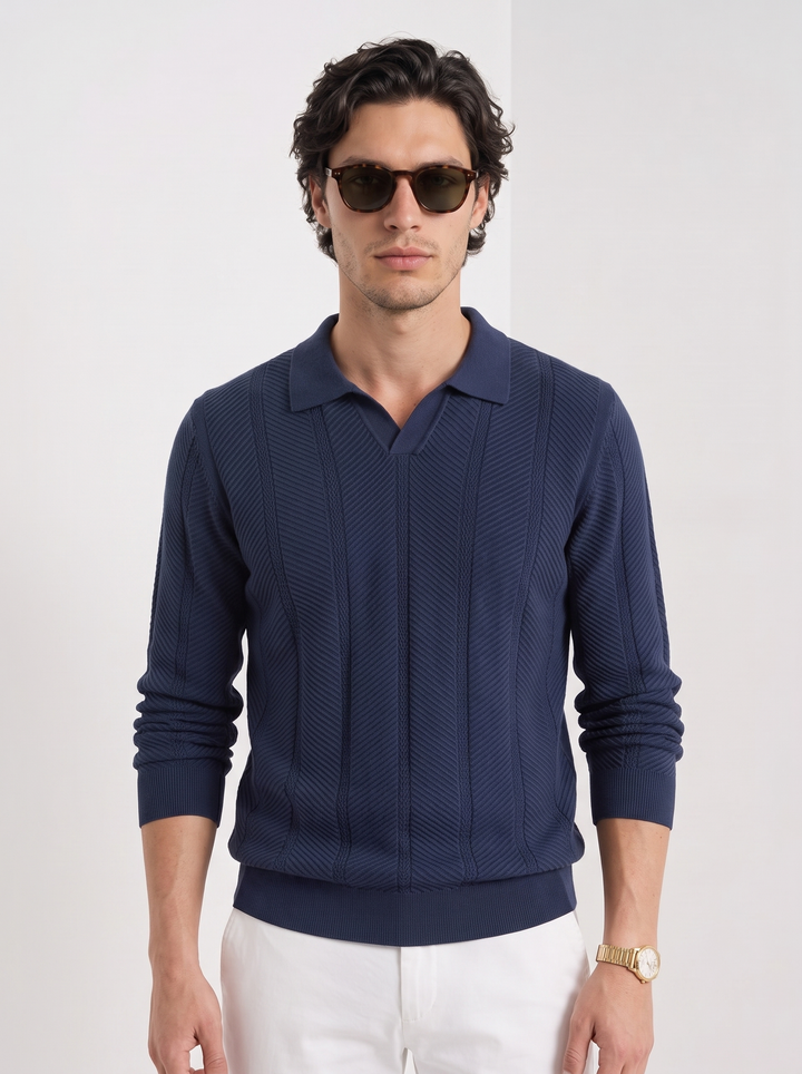 Suéter Polo de Algodón Texturizado