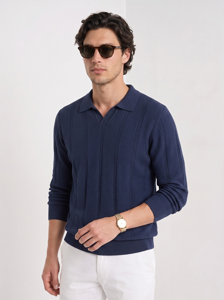 Suéter Polo de Algodón Texturizado