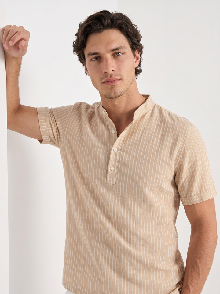 Camisa Henley de Lino a Rayas