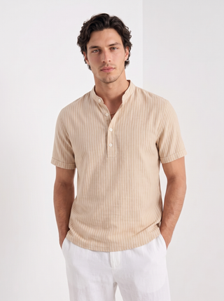 Camisa Henley de Lino a Rayas