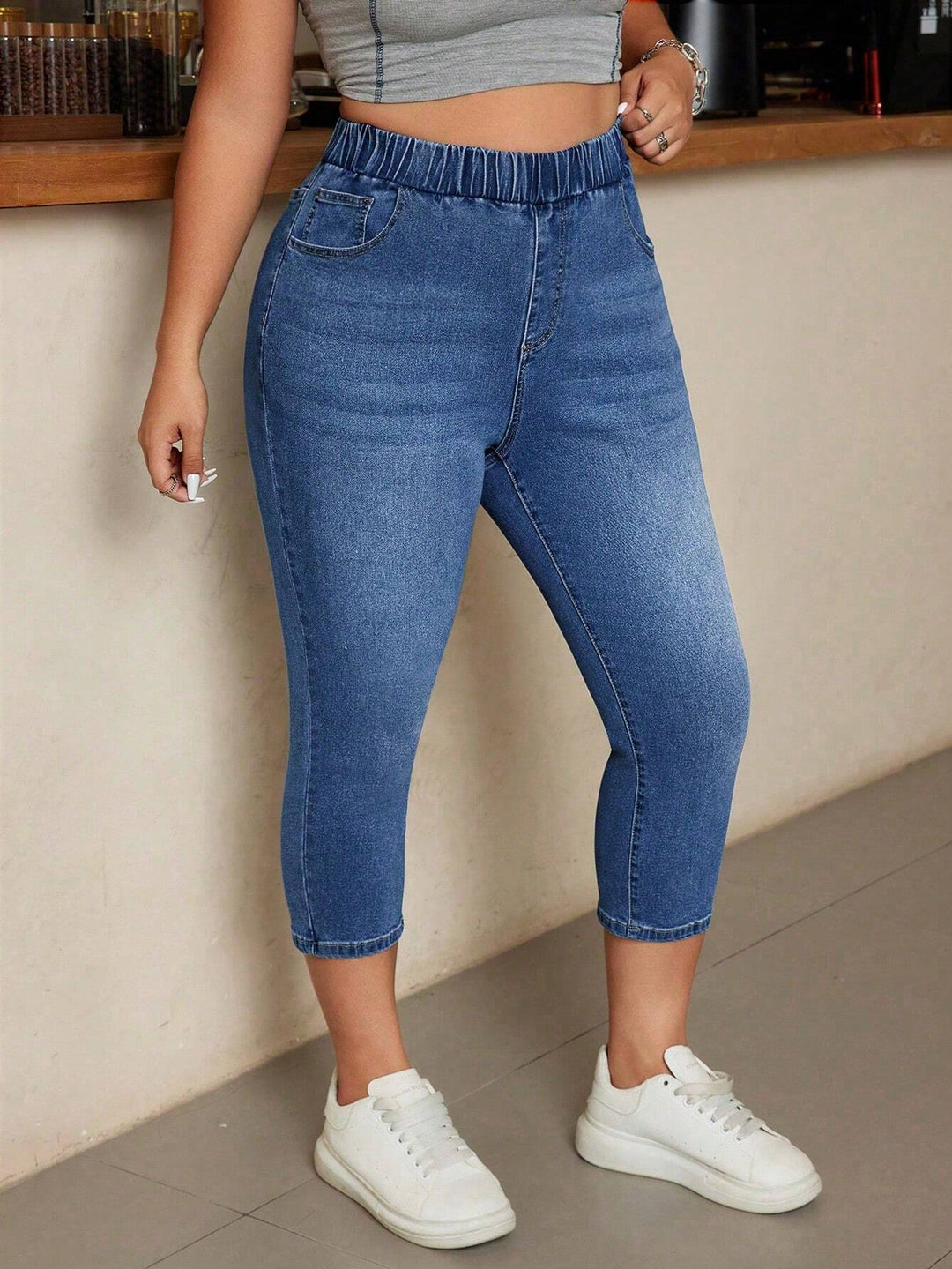 Jeans de denim elástico para mujeres talla curvy, casual
