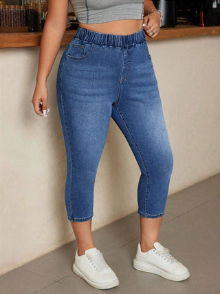 Jeans de denim elástico para mujeres talla curvy, casual