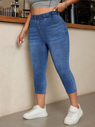 Jeans de denim elástico para mujeres talla curvy, casual