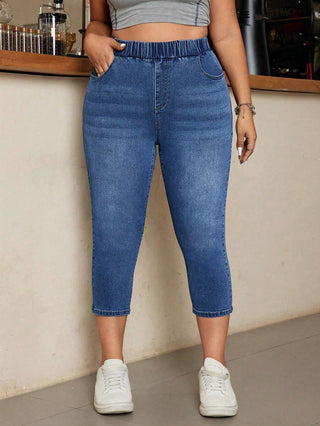 Jeans de denim elástico para mujeres talla curvy, casual