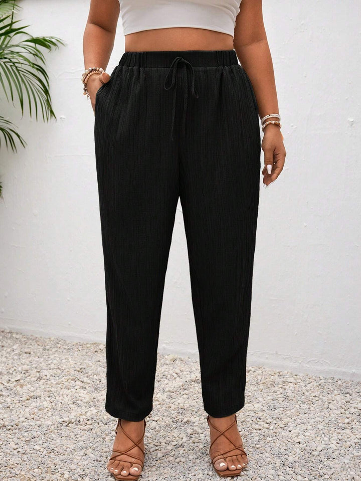 Pantalones negros ajustados de talla grande para la playa, vacaciones, relax, estilo boho