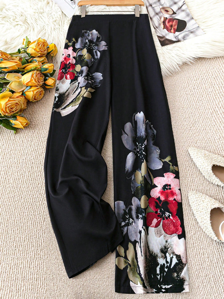 Pantalones casuales con estampado floral de talla cómoda, adecuados para uso diario