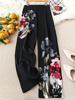 Pantalones casuales con estampado floral de talla cómoda, adecuados para uso diario