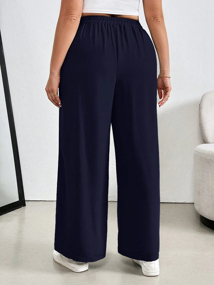 Pantalón con pliegues de color sólido, cintura elástica, para mujer tallas grandes