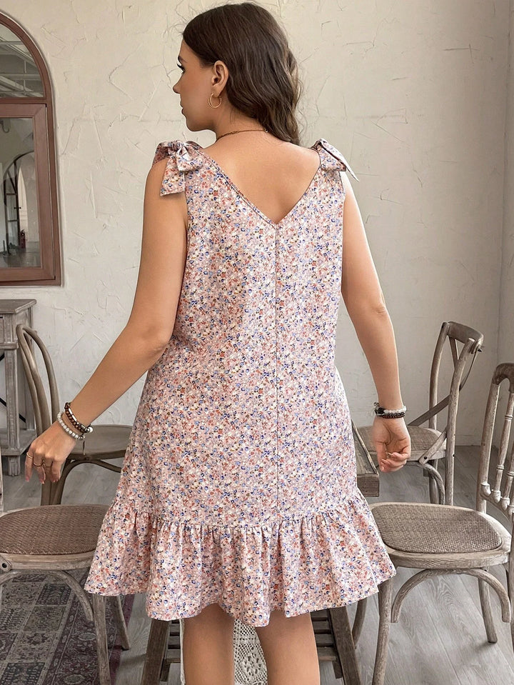 Vestido casual sin mangas con escote en V y estampado floral oversized