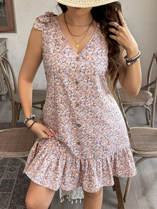 Vestido casual sin mangas con escote en V y estampado floral oversized