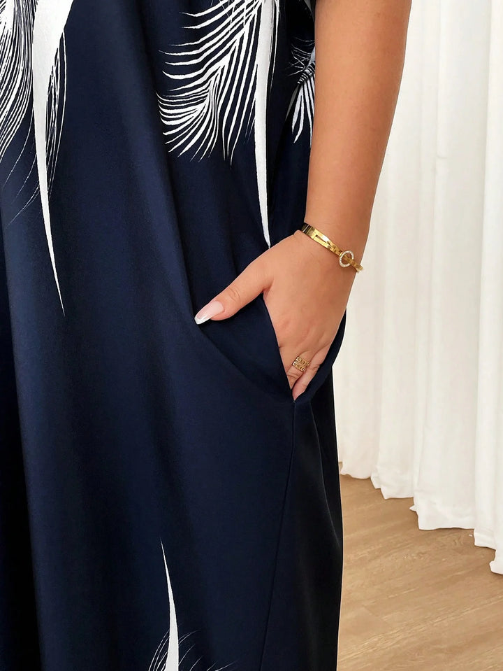 Vestido kaftan azul marino trenzado