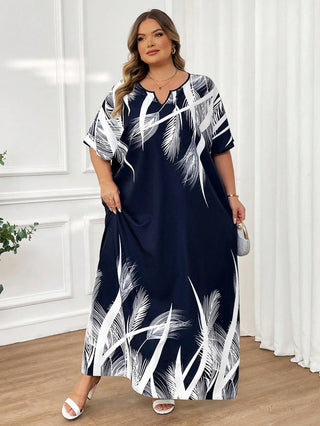 Vestido kaftan azul marino trenzado