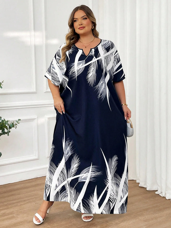 Vestido kaftan azul marino trenzado