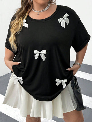 Camiseta negra con lazo oversize para mujer, adecuada para el verano