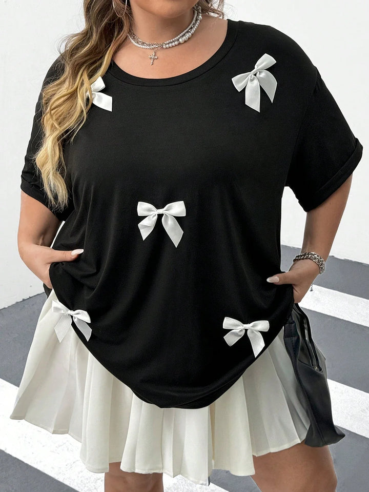Camiseta negra con lazo oversize para mujer, adecuada para el verano
