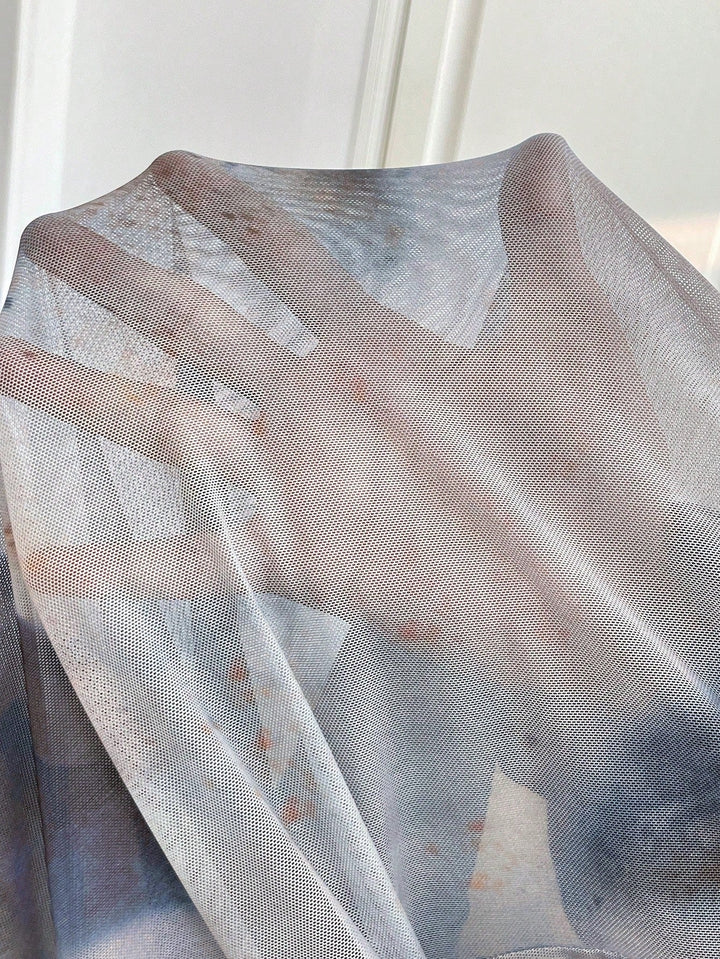 Camisa de mujer oversize con flores efecto Tie Dye, escote cuadrado, mangas largas atadas, adecuada para ropa de otoño, vacaciones, graduación y regreso a clases