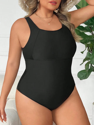 Bañador entero simple de talla grande para mujer con escote cuadrado y espalda descubierta, de verano