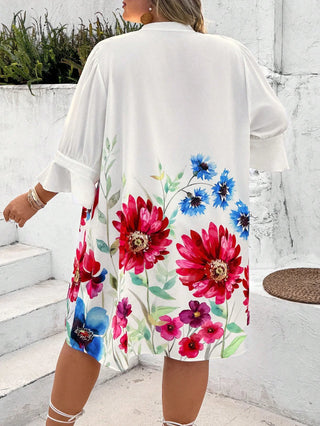 Vestido casual con escote en V, mangas cortas, estampado floral, línea recta, amplio, vestido de verano azul, vestido primaveral de verano blanco, estilo bohemio, para vacaciones