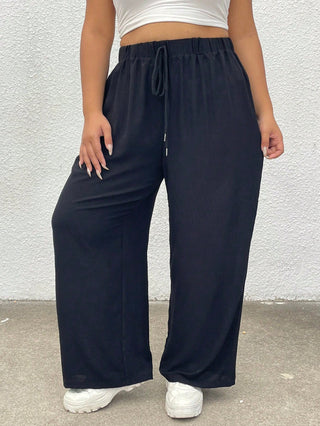 Pantalones largos casuales para mujer tallas grandes, de color liso, con cinturilla