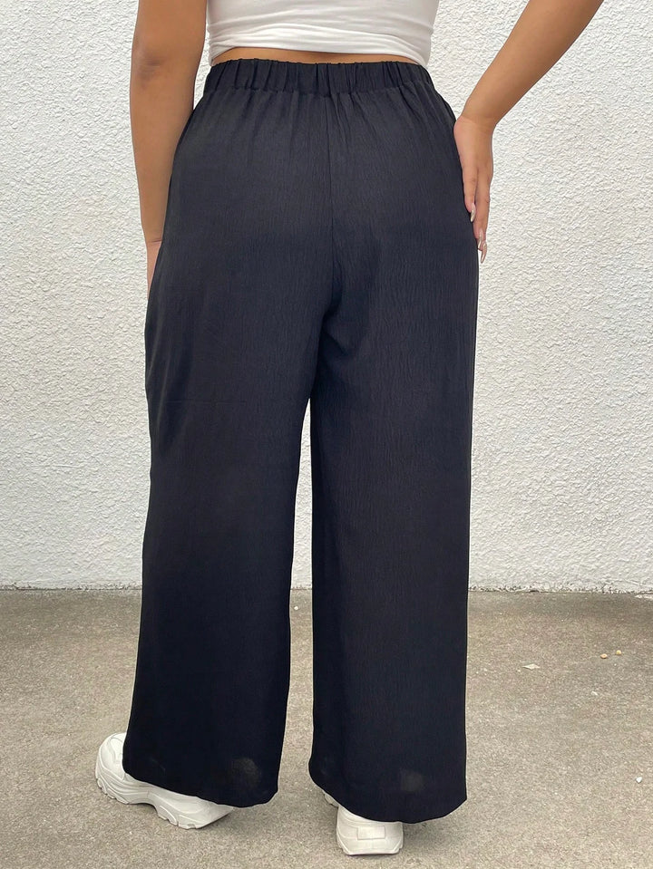 Pantalones largos casuales para mujer tallas grandes, de color liso, con cinturilla