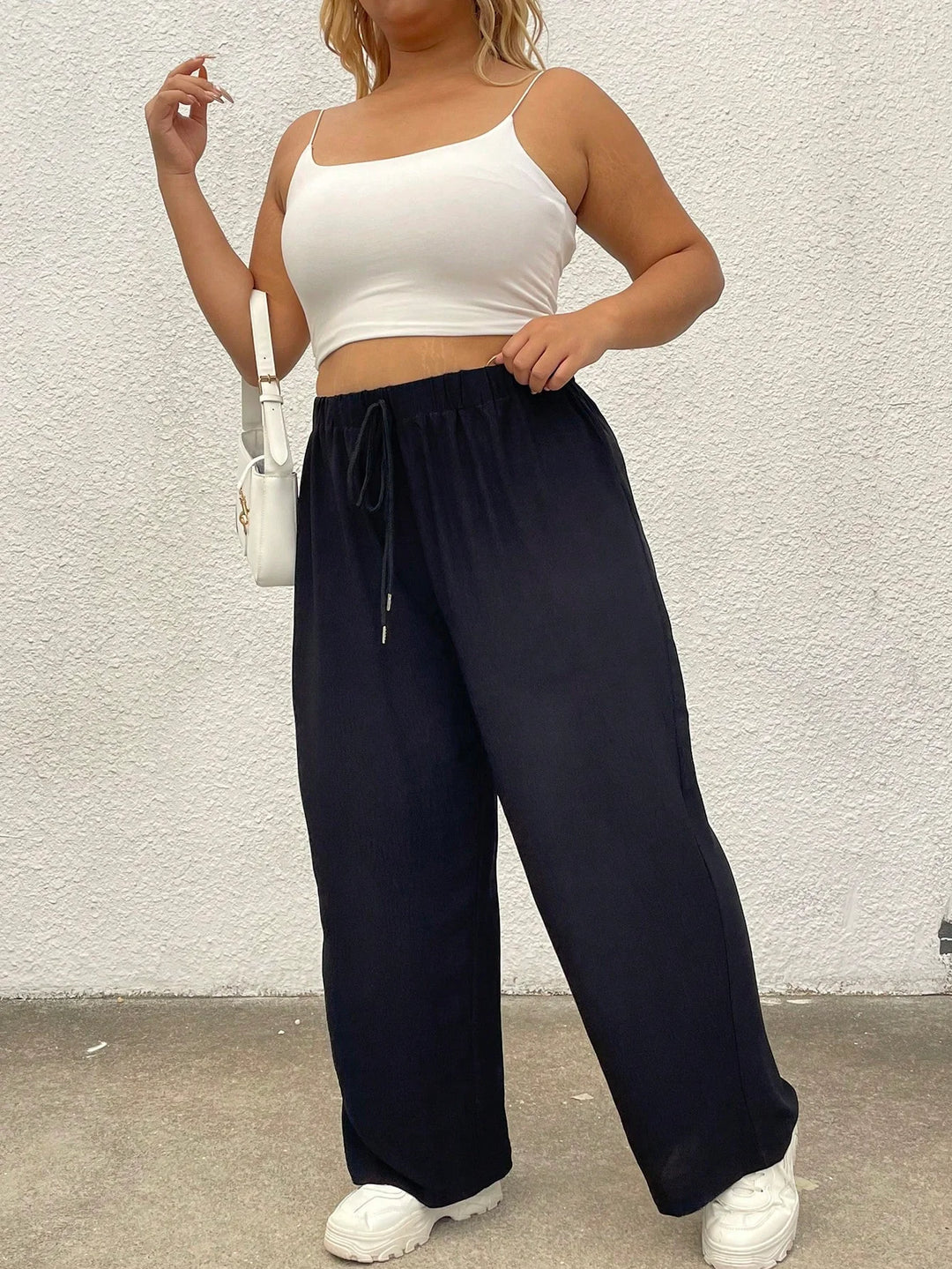 Pantalones largos casuales para mujer tallas grandes, de color liso, con cinturilla