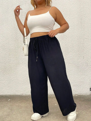 Pantalones largos casuales para mujer tallas grandes, de color liso, con cinturilla