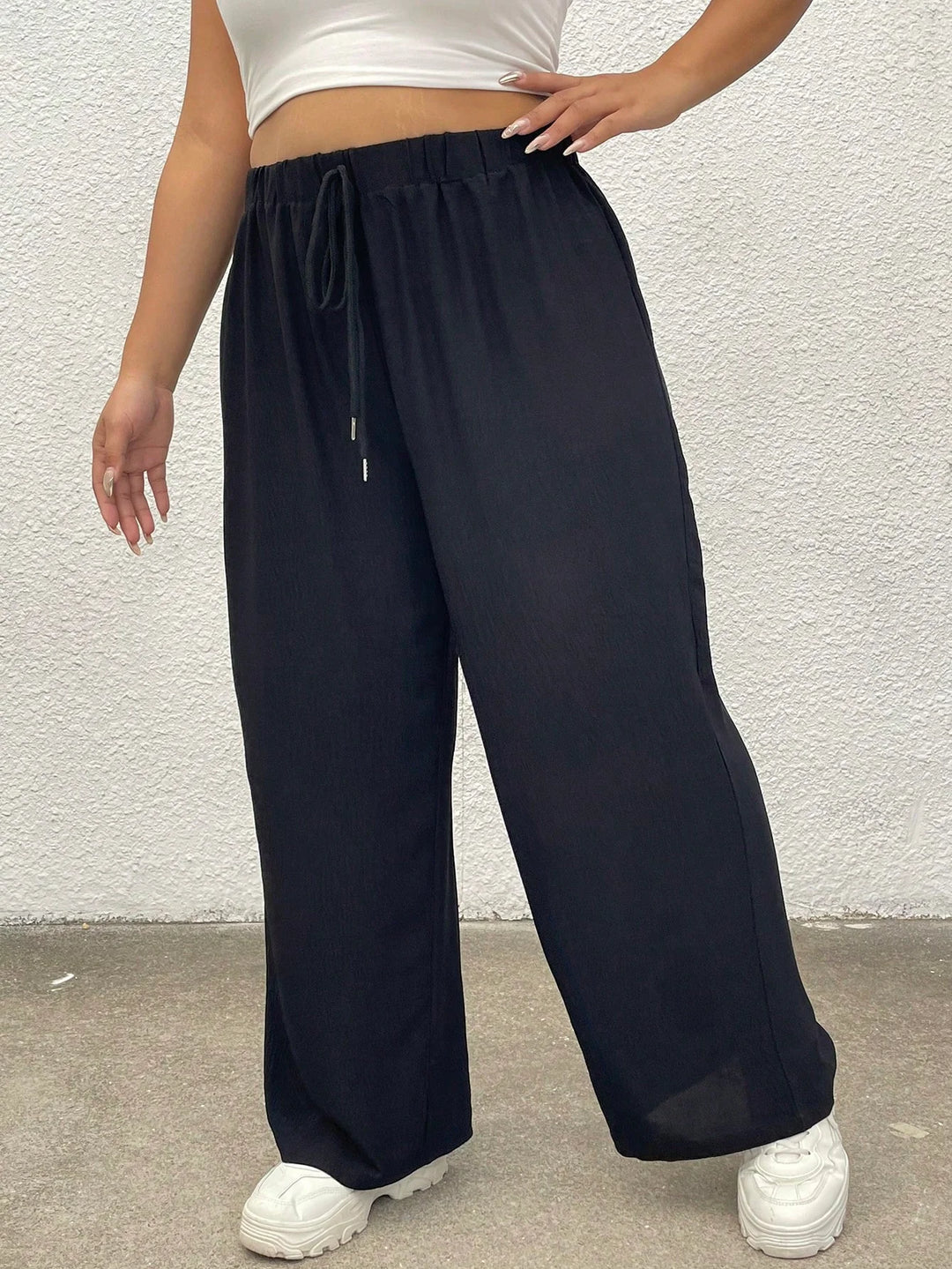 Pantalones largos casuales para mujer tallas grandes, de color liso, con cinturilla