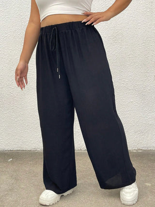 Pantalones largos casuales para mujer tallas grandes, de color liso, con cinturilla