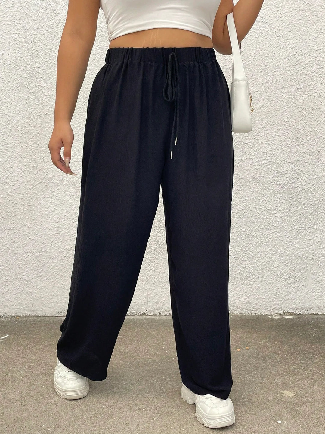 Pantalones largos casuales para mujer tallas grandes, de color liso, con cinturilla