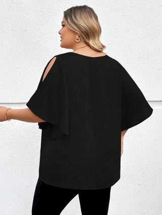 Camisa oversize con escote en V, mangas con volantes y abertura