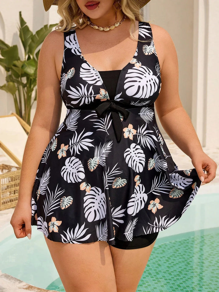 Tankini de mujer a bloques de color blanco y negro, de cintura alta, en 2 piezas, trajes de baño adecuados para la playa y las vacaciones, tallas cómodas
