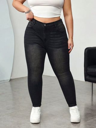 Jeans casuales skinny negros elásticos oversize para mujer
