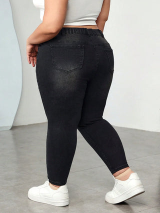 Jeans casuales skinny negros elásticos oversize para mujer