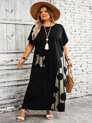 Vestido de mujer tallas grandes, a bloques de color, con estampado patchwork, adecuado para vacaciones y uso casual