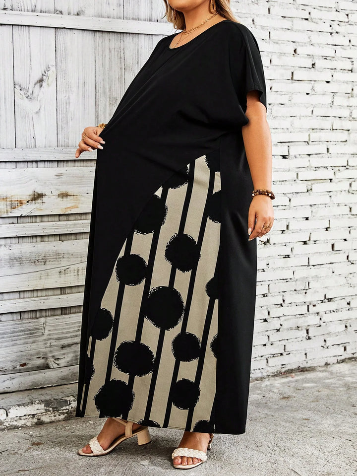 Vestido de mujer tallas grandes, a bloques de color, con estampado patchwork, adecuado para vacaciones y uso casual
