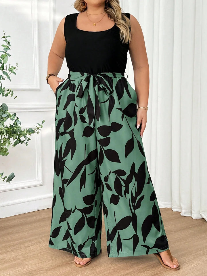 Tuta casual con estampado y patchwork, tallas grandes