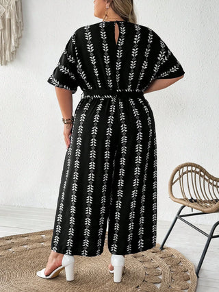 Mono entero con escote en V y estampado integral, estilo boho, de vacaciones, tallas cómodas para mujeres