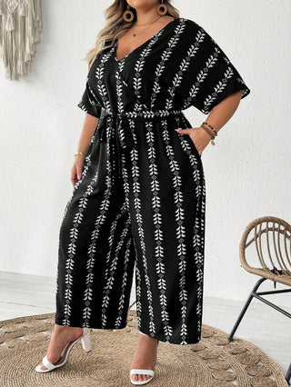 Mono entero con escote en V y estampado integral, estilo boho, de vacaciones, tallas cómodas para mujeres
