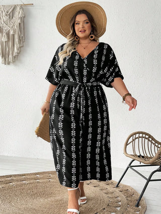 Mono entero con escote en V y estampado integral, estilo boho, de vacaciones, tallas cómodas para mujeres