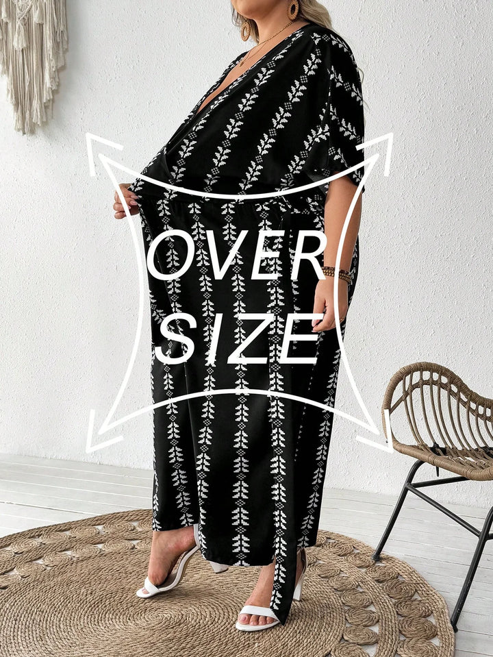 Mono entero con escote en V y estampado integral, estilo boho, de vacaciones, tallas cómodas para mujeres