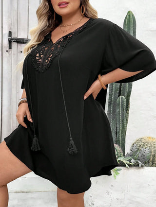 Cubrehombros de verano talla cómoda en red transparente con volantes y abertura lateral