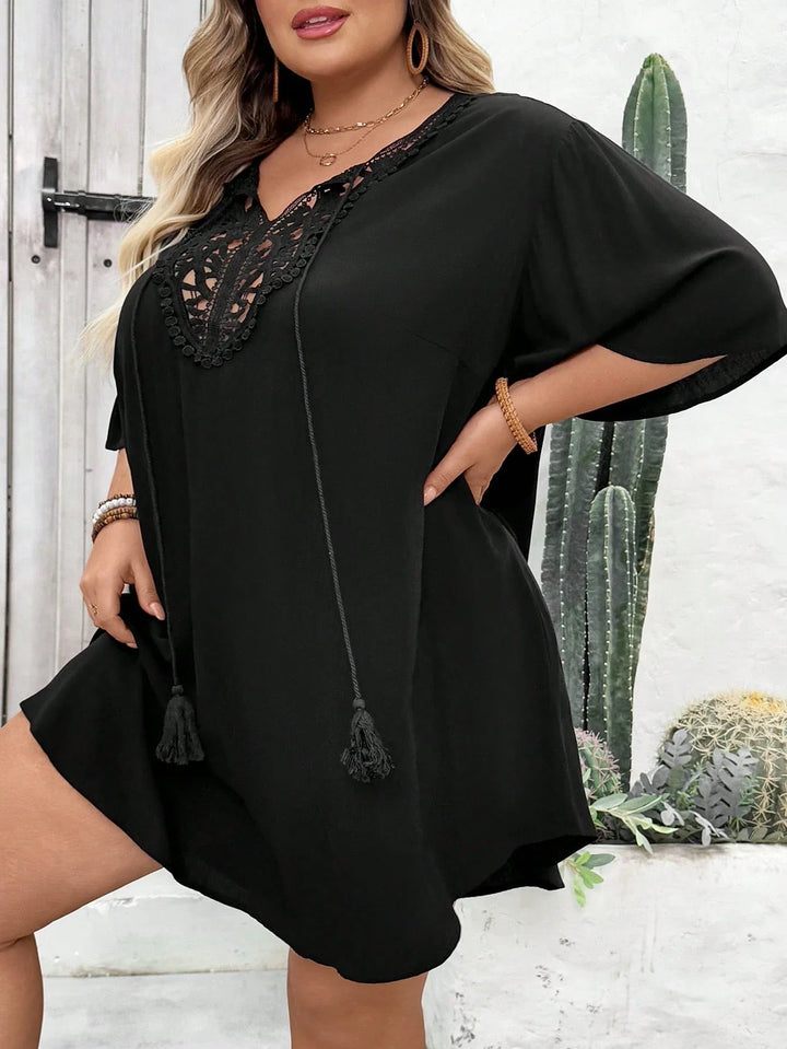 Cubrehombros de verano talla cómoda en red transparente con volantes y abertura lateral
