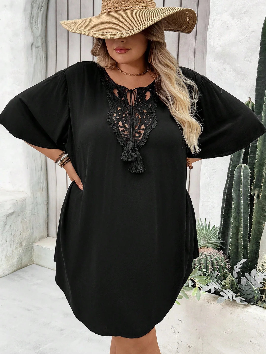 Cubrehombros de verano talla cómoda en red transparente con volantes y abertura lateral