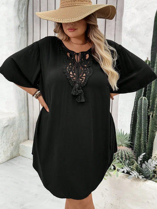 Cubrehombros de verano talla cómoda en red transparente con volantes y abertura lateral