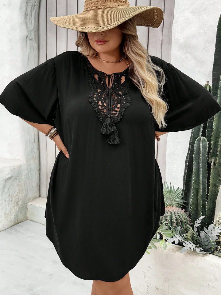 Cubrehombros de verano talla cómoda en red transparente con volantes y abertura lateral