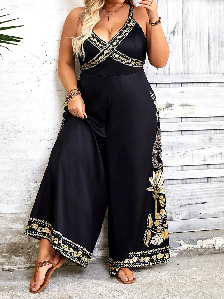 Mono elegante sin mangas estilo boho, tallas grandes, con estampado de árboles de plátano y coco