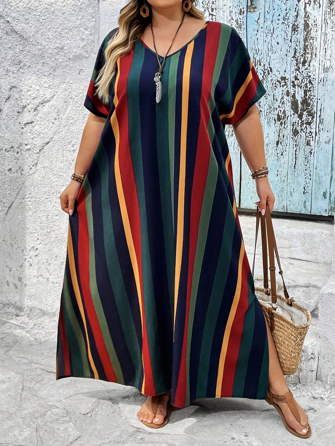 Vestido largo de playa midi con estampado de limones por todas partes y lazos laterales